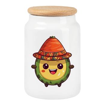Avocado mit Mütze - Peru Mexiko - Keksdose mit Holzdeckel - Weiß - Vorne