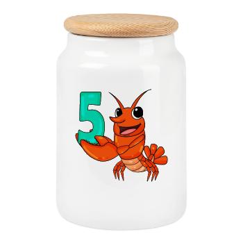 5 Anniversaire 5 ans avec motif animal - Cinq - Boîte à biscuits avec couvercle en bois - blanc - Devant