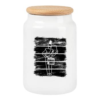 Funny drummer - Cookie Jar with Wooden Lid - white - Front