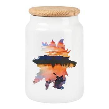 CANOE KAYAK - Cookie Jar with Wooden Lid - white - Front