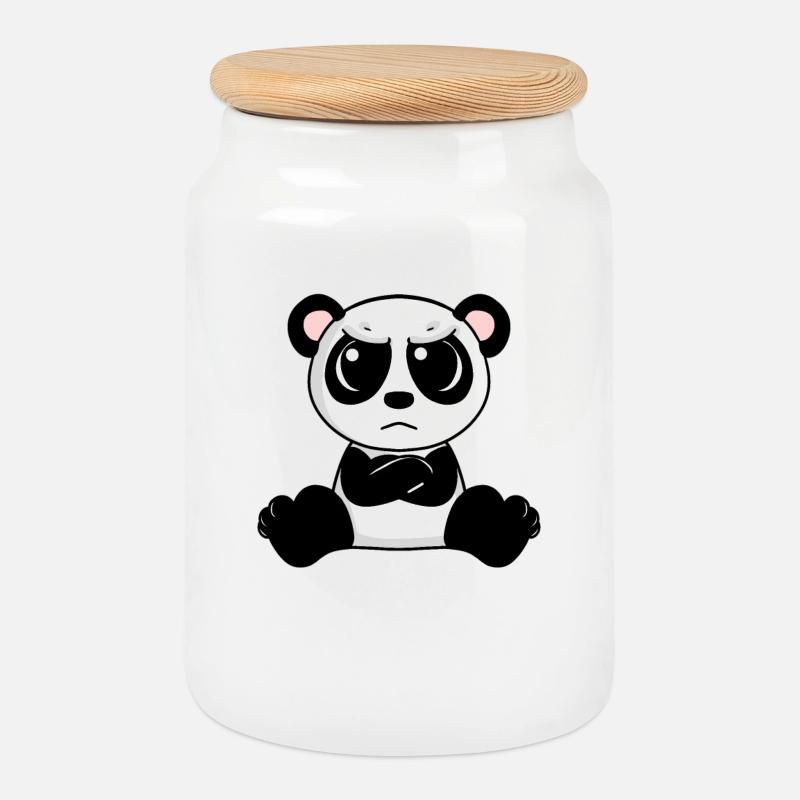 angry panda - Cookie Jar with Wooden Lid - white