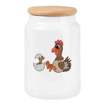 Famille de poulet - Poulet avec bébé - Boîte à biscuits avec couvercle en bois - blanc - Devant