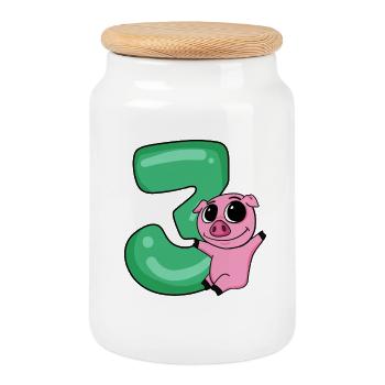 3 birthday 3 years old with animal motif - three - Cookie Jar with Wooden Lid - white - Front