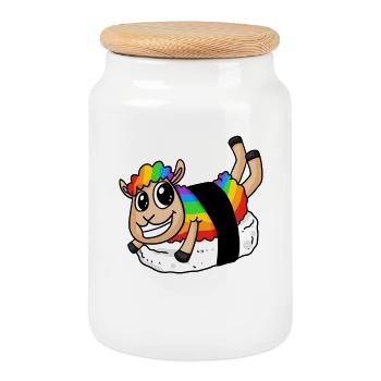 Mouton Sushi Arc-en-ciel - Boîte à biscuits avec couvercle en bois - blanc - Devant
