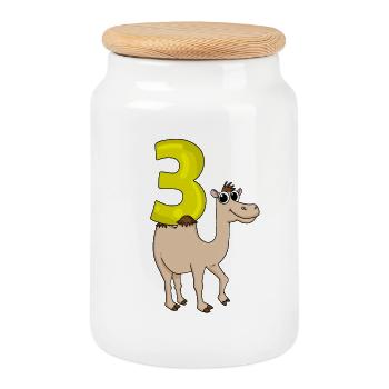 3 birthday 3 years old with animal motif - three - Cookie Jar with Wooden Lid - white - Front