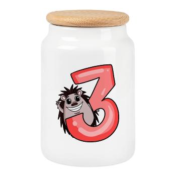 3 birthday 3 years old with animal motif - three - Cookie Jar with Wooden Lid - white - Front
