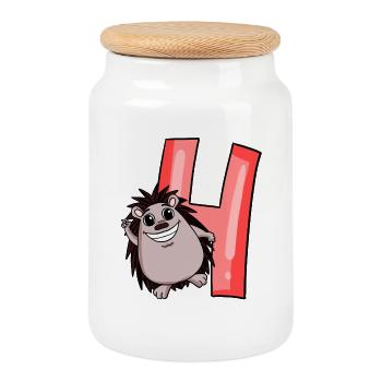 4 birthday 4 years old with animal motif - four - Cookie Jar with Wooden Lid - white - Front