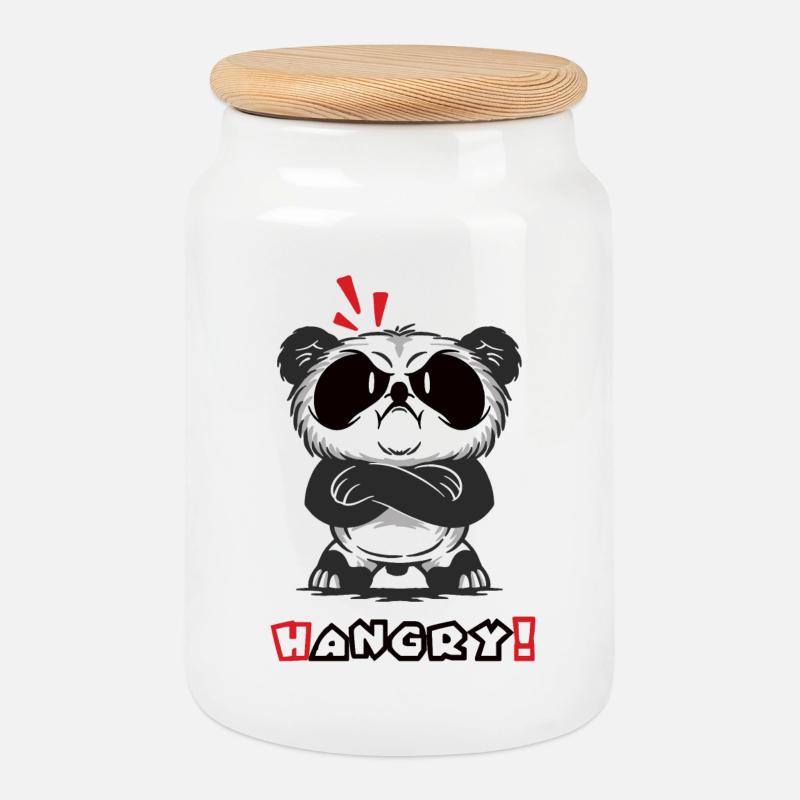 Hangry Panda - Keksdose mit Holzdeckel - Weiß
