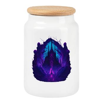 Neon Gothic Church Gothic Architecture - Cookie Jar with Wooden Lid - white - Front