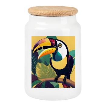 Toucan - Cookie Jar with Wooden Lid - white - Front