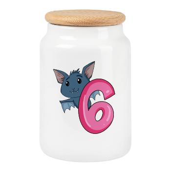 6 Geburtstag 6 Jahre alt mit Tier Motiv - sechs - Keksdose mit Holzdeckel - Weiß - Vorne