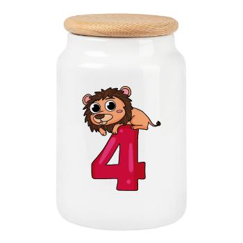 4 birthday 4 years old with animal motif - four - Cookie Jar with Wooden Lid - white - Front