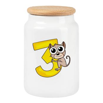 3 birthday 3 years old with animal motif - three - Cookie Jar with Wooden Lid - white - Front