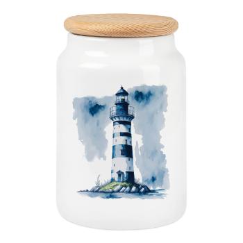 Phare - Boîte à biscuits avec couvercle en bois - blanc - Devant