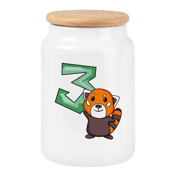 3rd Birthday Motif Red Panda - three years old - Cookie Jar with Wooden Lid - white - Front