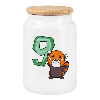 9. Geburtstag Motiv Roter Panda - neun Jahre alt - Keksdose mit Holzdeckel - Weiß - Vorne