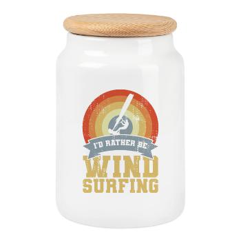Vintage Windsurfer Zitat - Keksdose mit Holzdeckel - Weiß - Vorne