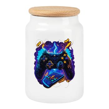 Cyber Gaming Controller - Cookie Jar with Wooden Lid - white - Front