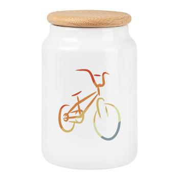 Retro BMX Drawing - Cookie Jar with Wooden Lid - white - Front