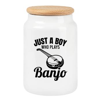 Just a boy playing the banjo - Cookie Jar with Wooden Lid - white - Front