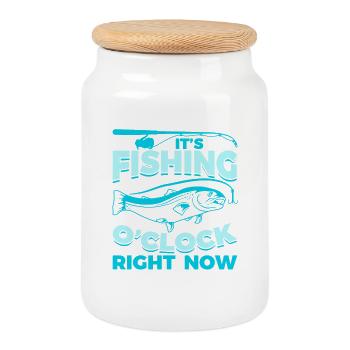 Angler Saying - Cookie Jar with Wooden Lid - white - Front
