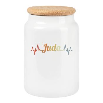Vintage Judo Heartline - Cookie Jar with Wooden Lid - white - Front