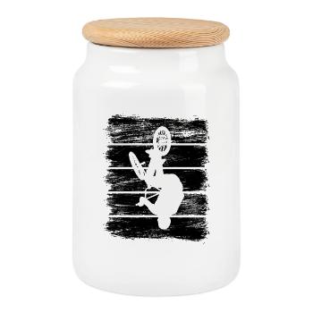Croquis du pilote de BMX - Boîte à biscuits avec couvercle en bois - blanc - Devant