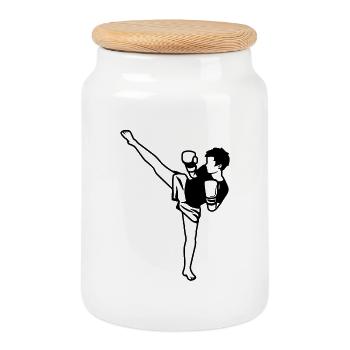 Kidboxer Dessin d’enfant - Boîte à biscuits avec couvercle en bois - blanc - Devant