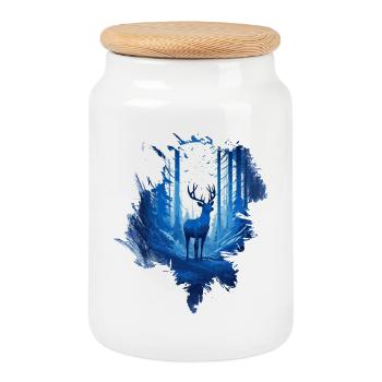 Cerfs dans les bois - Boîte à biscuits avec couvercle en bois - blanc - Devant