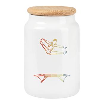 Funny trampoline boy - Cookie Jar with Wooden Lid - white - Front