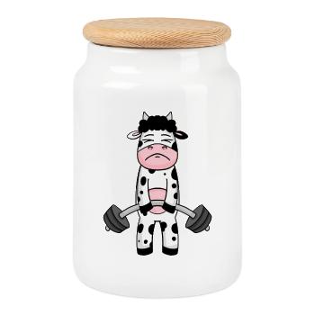 Cow Fitness Motivation Gym Cadeau - Boîte à biscuits avec couvercle en bois - blanc - Devant