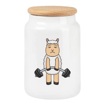 Bodybuilder Sheep Fitness Motivation Gift - Cookie Jar with Wooden Lid - white - Front