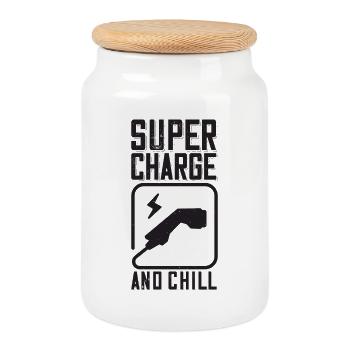 Supercharge And Chill - pour les fans de voitures électriques - Boîte à biscuits avec couvercle en bois - blanc - Devant