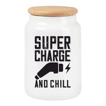 Supercharge And Chill - for electric car fans - Cookie Jar with Wooden Lid - white - Front