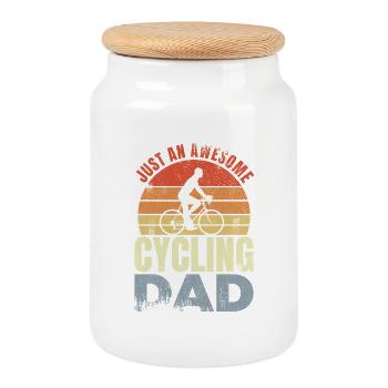 Cyclist Dad - Cookie Jar with Wooden Lid - white - Front