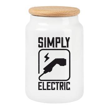 Simply Electric - für Elektro Auto Fans - Keksdose mit Holzdeckel - Weiß - Vorne