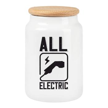 All Electric Supercharge - pour les fans de voitures électriques - Boîte à biscuits avec couvercle en bois - blanc - Devant