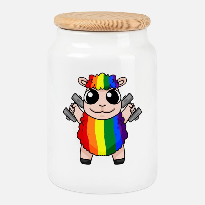 Regenbogen Schaf mit Hanteln - LGBT Schaf Niedlich - Keksdose mit Holzdeckel - Weiß