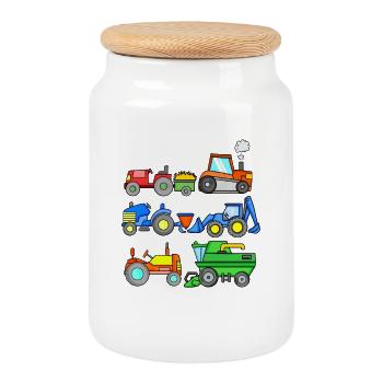 Construction site vehicles - Cookie Jar with Wooden Lid - white - Front