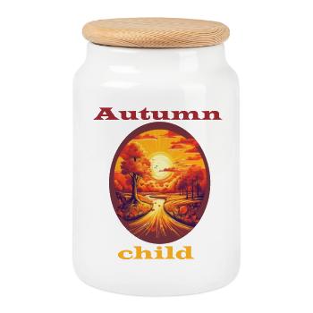Enfant d’automne - Boîte à biscuits avec couvercle en bois - blanc - Devant