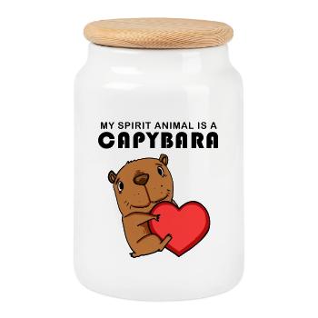 Capybara Wasserschwein - Boîte à biscuits avec couvercle en bois - blanc - Devant