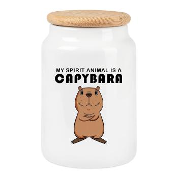 Capybara Capybara Cadeau - Boîte à biscuits avec couvercle en bois - blanc - Devant