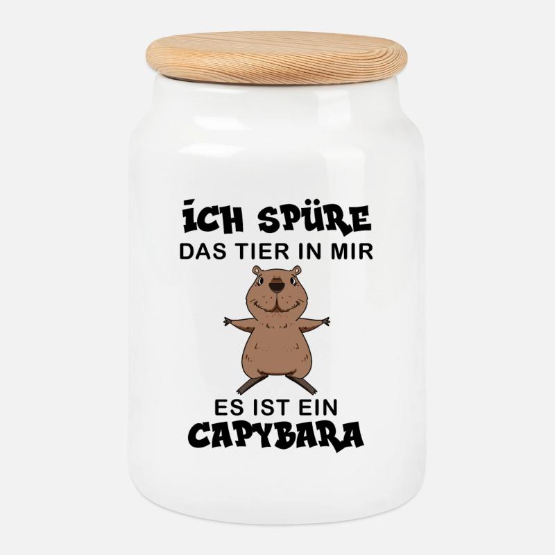 Capybara Wasserschwein - Keksdose mit Holzdeckel - Weiß