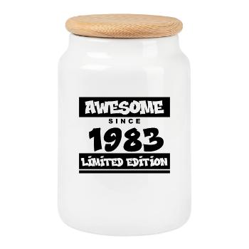1983 - Jahrgang 1983 - Fantastisch seit 1983 - Keksdose mit Holzdeckel - Weiß - Vorne