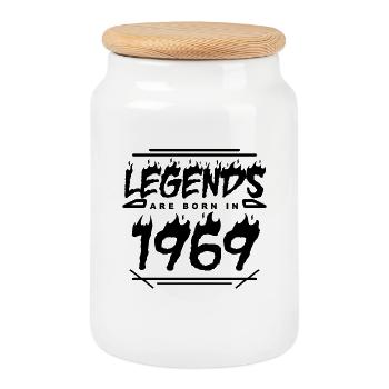 1969 - Né en 1969 - Construit en 1969 - Boîte à biscuits avec couvercle en bois - blanc - Devant