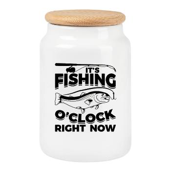 It's fishing time - Cookie Jar with Wooden Lid - white - Front