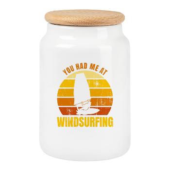 You Had Me At Windsurfing - Cookie Jar with Wooden Lid - white - Front