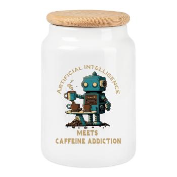 L’intelligence artificielle rencontre la dépendance au café - Boîte à biscuits avec couvercle en bois - blanc - Devant
