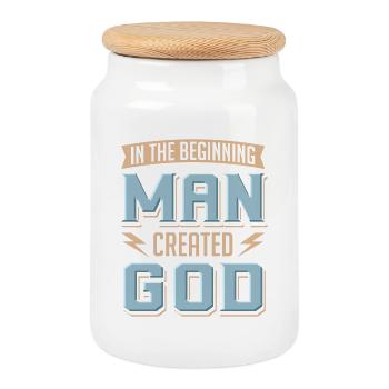 Atheist Man Created God Anti Religion Agnostic - Cookie Jar with Wooden Lid - white - Front