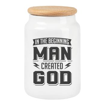 Atheist Man Created God Anti Religion Agnostic - Cookie Jar with Wooden Lid - white - Front